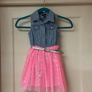 Zunie Little Girls Sleeveless Denim Bodice/Foiled Mesh Mermaid Tutu-Skirt Size 5